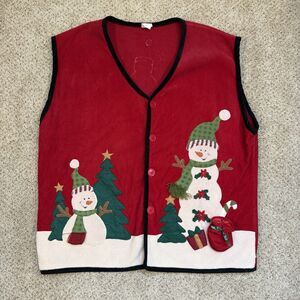 Snowman Holiday Applique Vest Womens XXL Red Festive Ugly Christmas